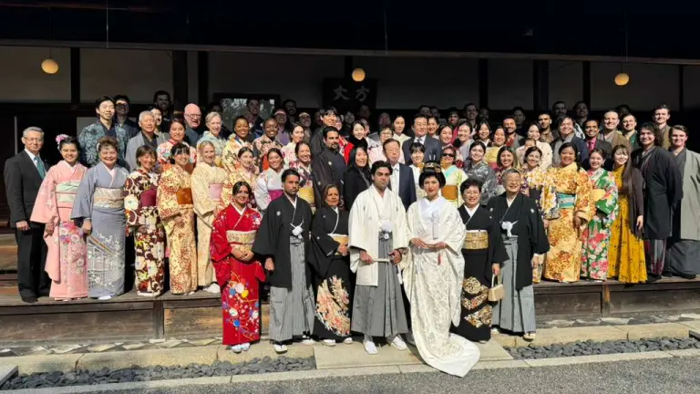 Wedding group photo in traditional kimono
