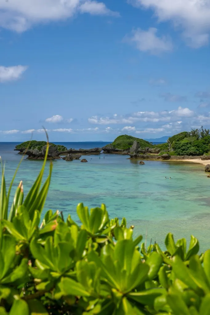 Tropical coastline and ocean in Okinawa, Japan, suggesting beach and chapel weddings